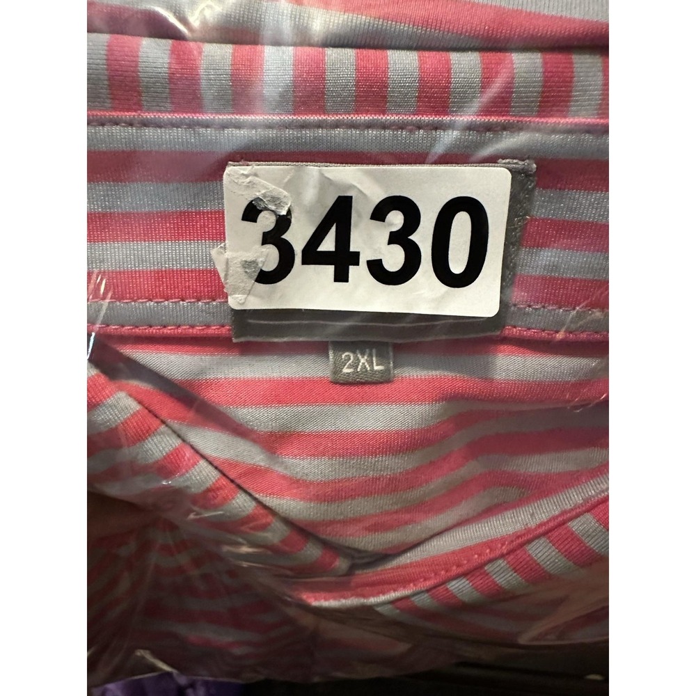 Fennec Golf Polo Shirt Mens 2XL Pink Gray Stripe Stretch Jersey Short Sleeve - Picture 8 of 8